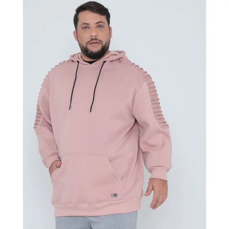 Blusão Moletom Masculino Com Capuz Plus Size Rosa G3