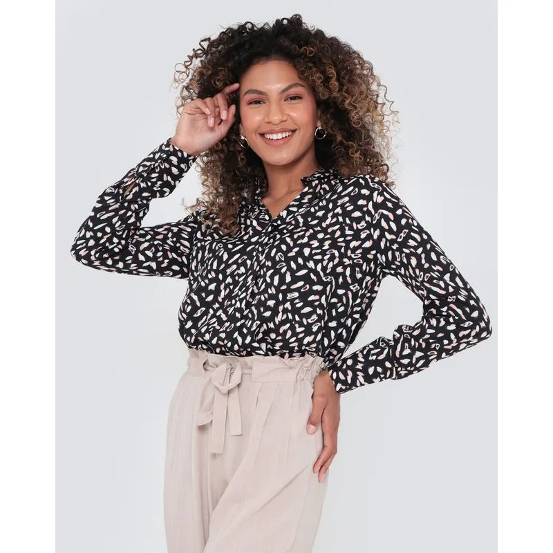 Camisa Feminina Estampada Preta GG