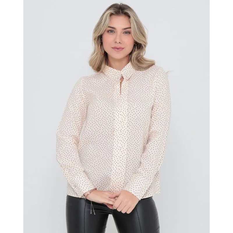 Camisa Feminina Estampa Poá Bege Claro P