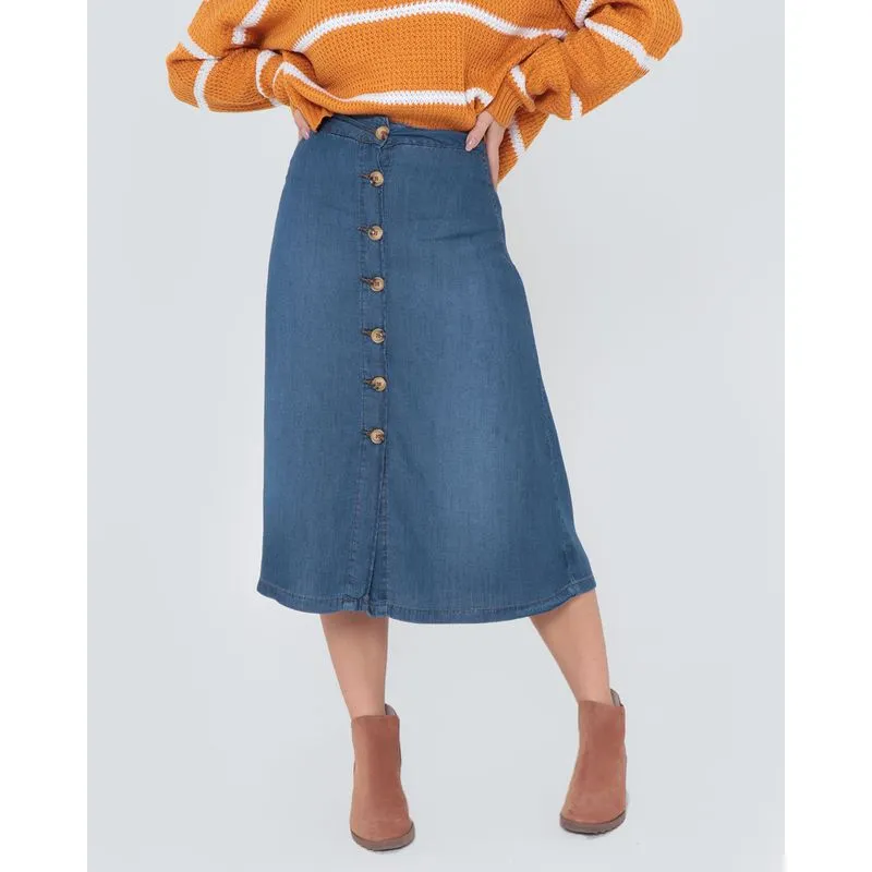 Saia Jeans Botões Midi Azul G