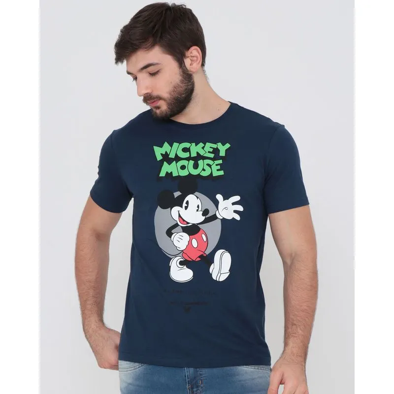 Camiseta Masculina Algodão Disney Mickey Marinho M