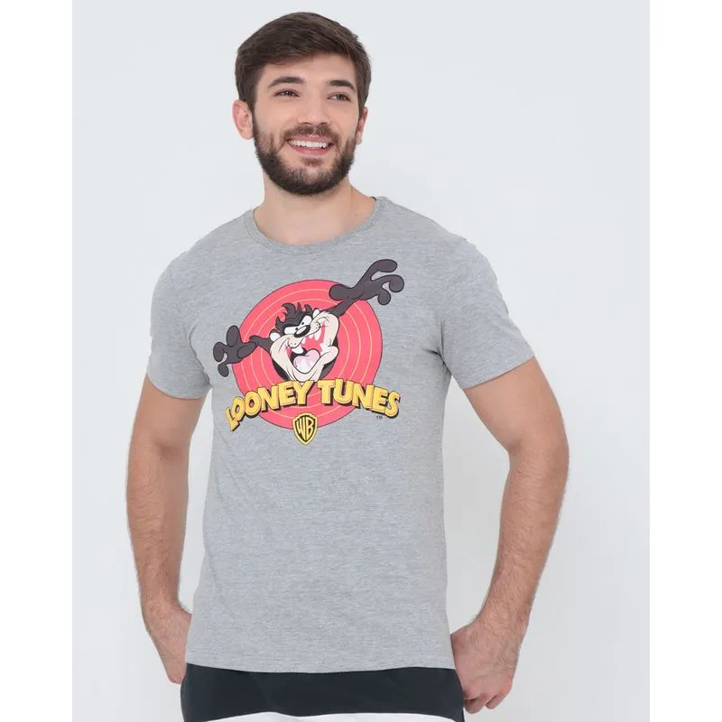 Camiseta Taz Looney Tunes Mescla Cinza Claro XGG
