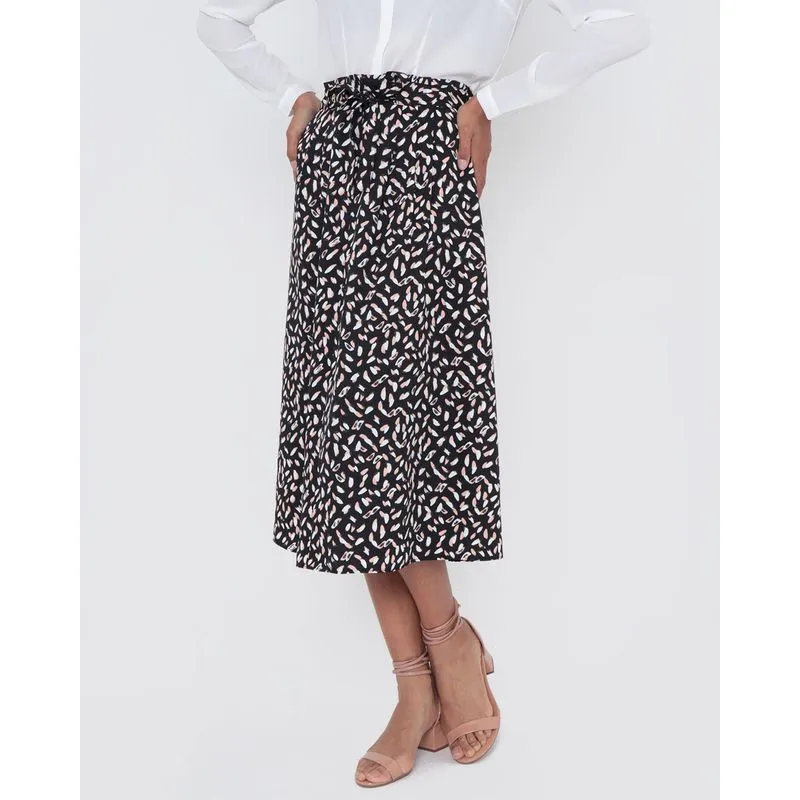 Saia Midi Estampada Preta M