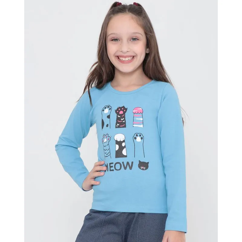 Blusa Infantil Estampa Patinhas Azul Claro 10