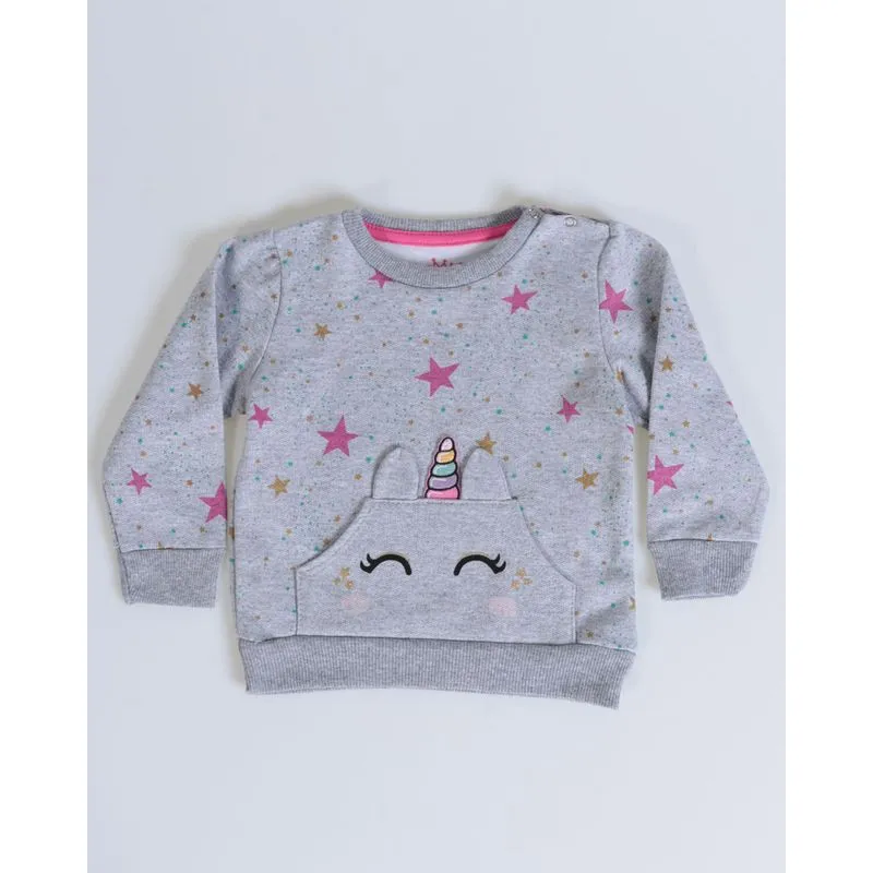 Blusão Moletom Bebê Unicórnio Estrelas Cinza P