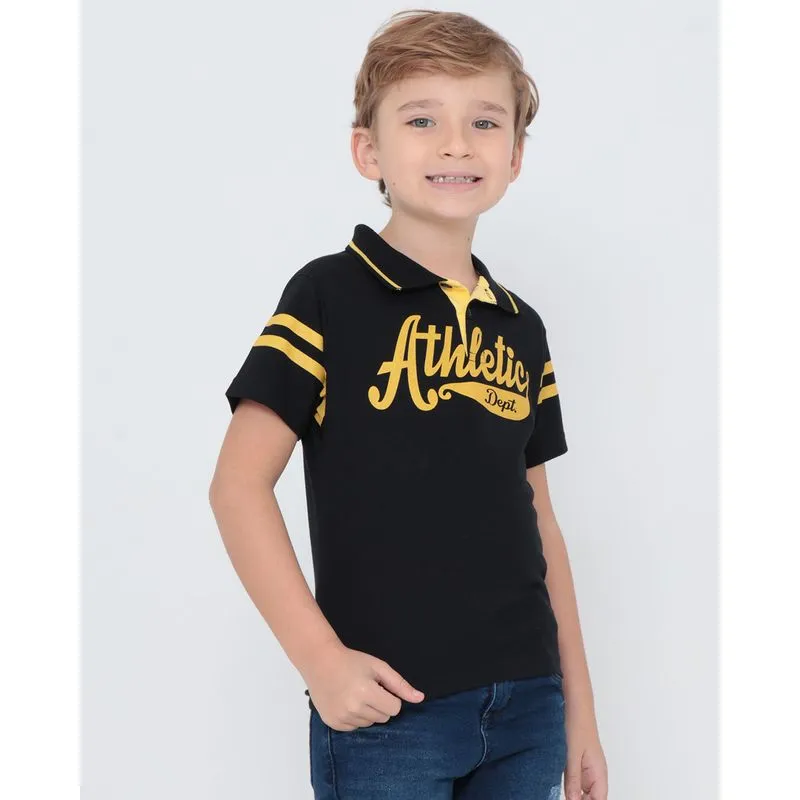 Camisa Polo Infantil Estampa Athletic Preta 6
