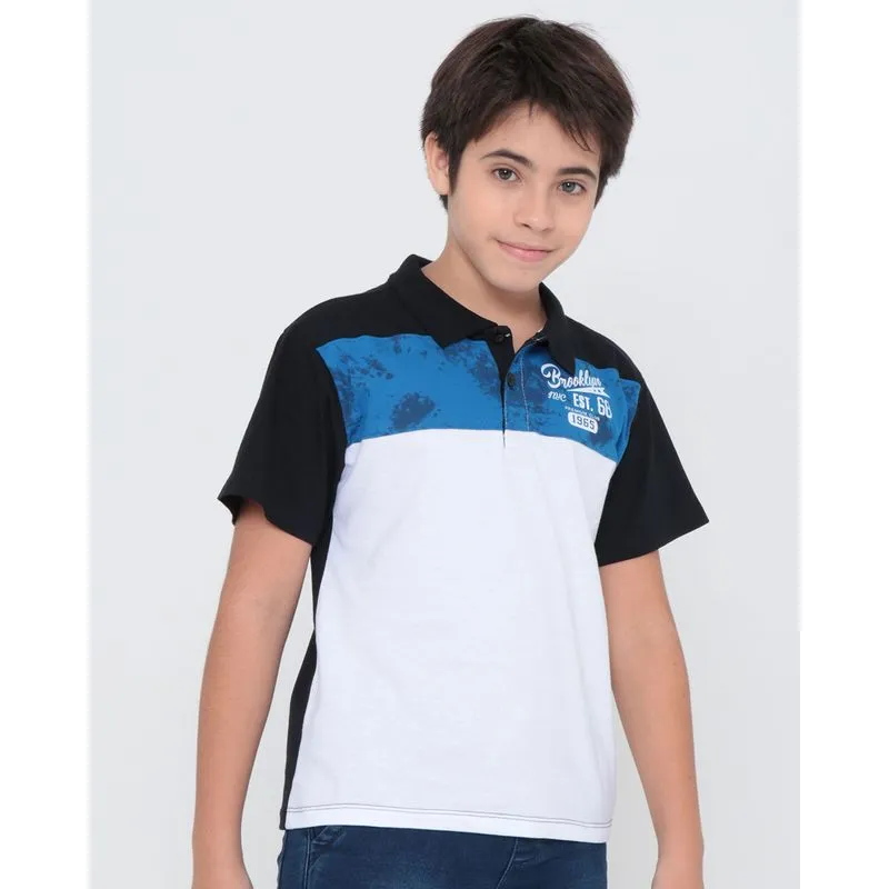 Camisa Polo Juvenil Recortes Preta 14