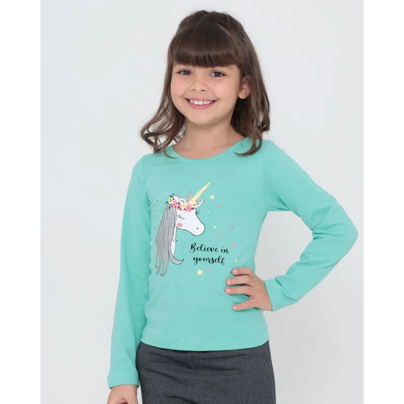 Blusa Infantil Unicórnio Manga Longa Verde 6