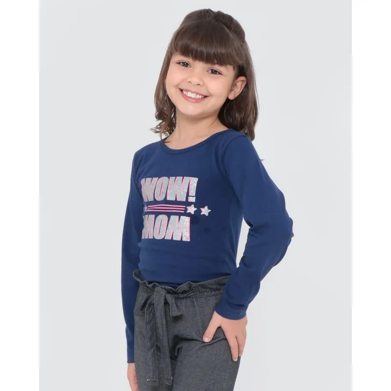 Blusa Infantil Wow Manga Longa Azul Marinho 8