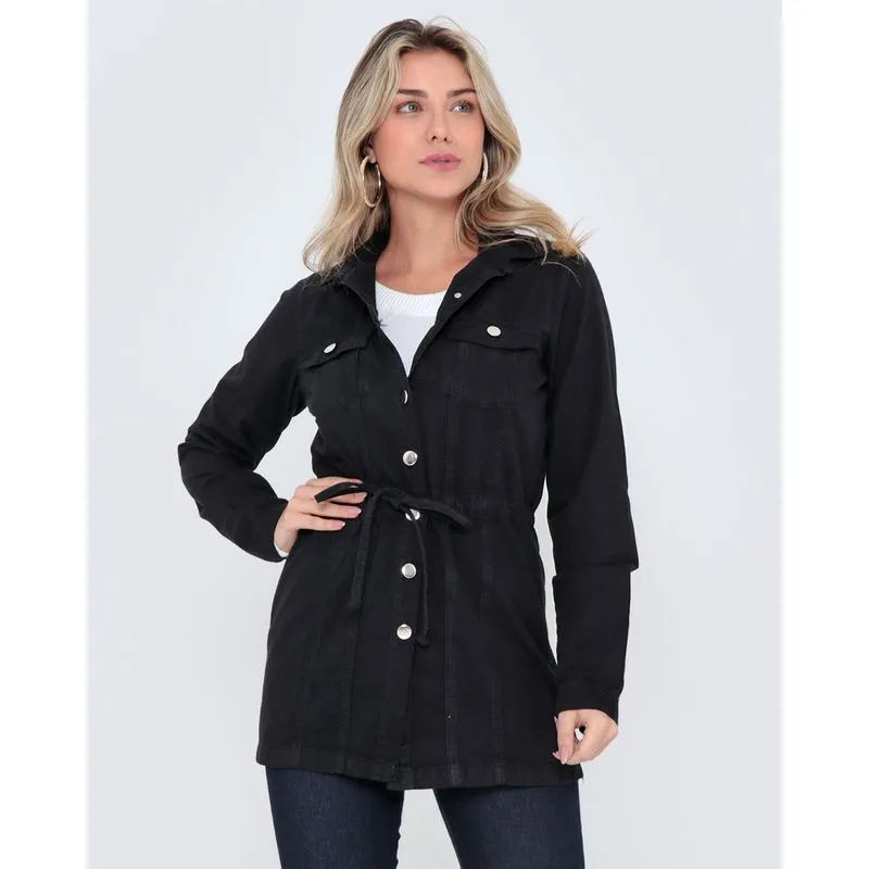 Jaqueta Parka Feminina Sarja Preta P