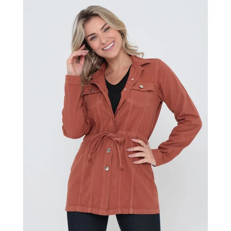 Jaqueta Parka Feminina Sarja Marrom GG