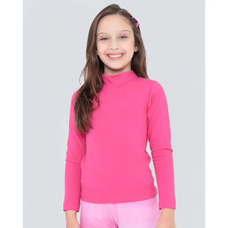 Blusa Básica Infantil Manga Longa Rosa Pink 8