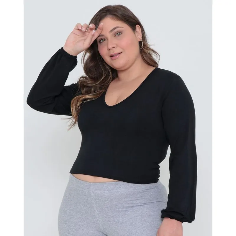 Blusa Plus Size Básica Cropped Preta G2