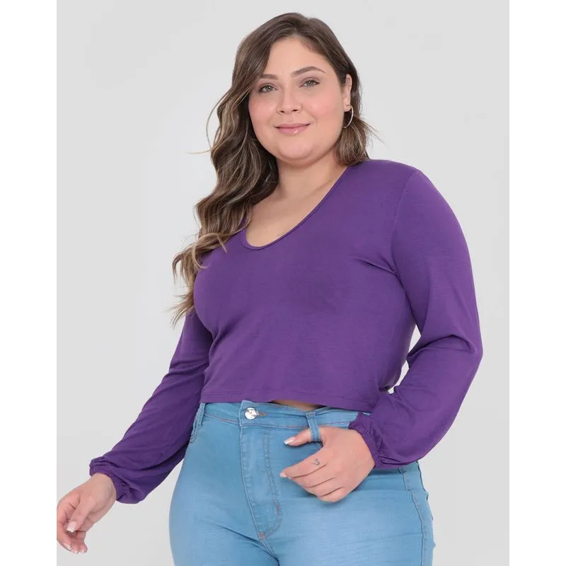 Blusa Plus Size Básica Cropped Roxa G2