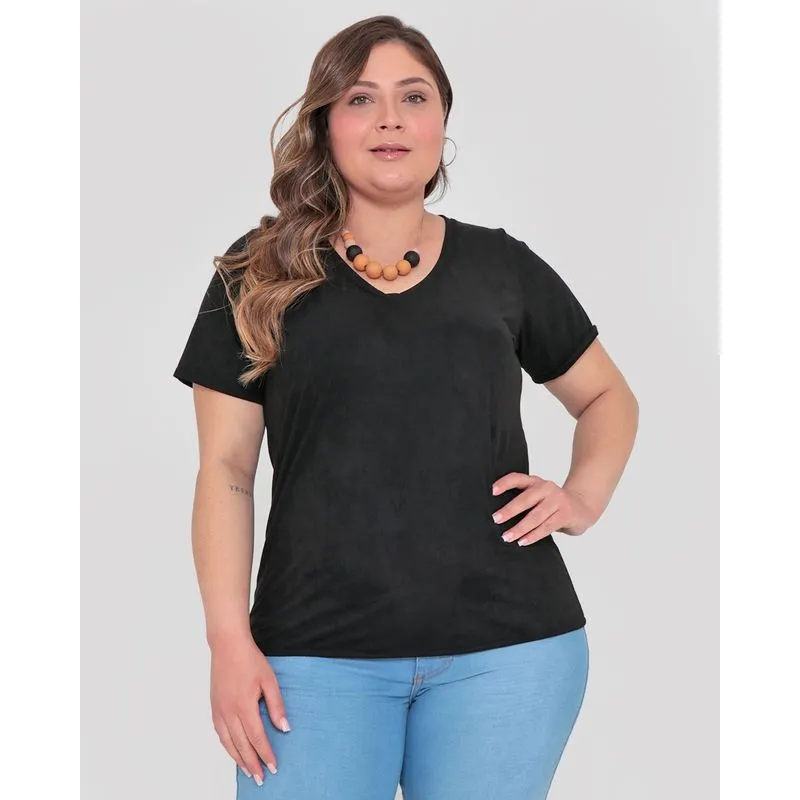 Blusa Plus Size Básica Suede Preta G3