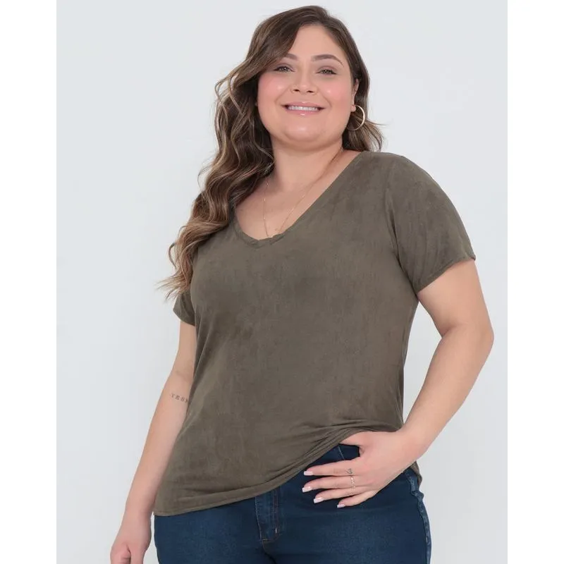 Blusa Plus Size Básica Suede Verde G3