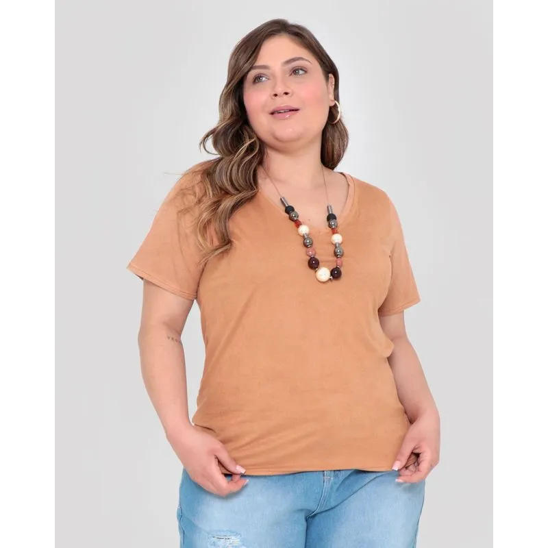 Blusa Plus Size Básica Suede Bege G3