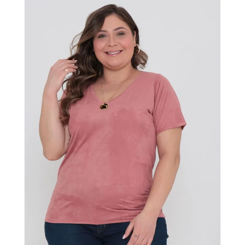 Blusa Plus Size Básica Suede Rosa Claro G1