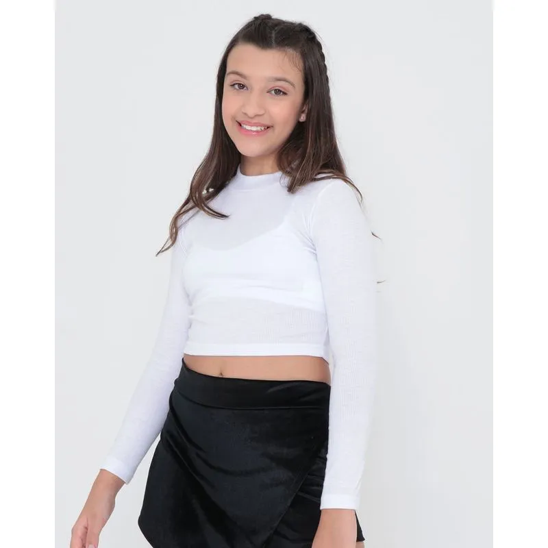 Blusa Juvenil Cropped Gola Alta Branca 10