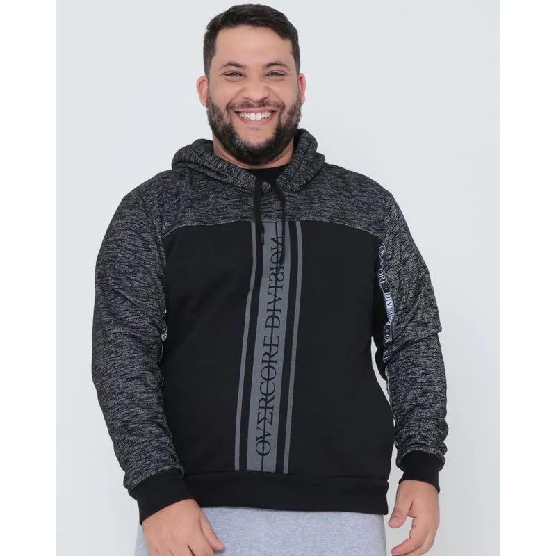 Blusão Moletom Masculino Plus Size Recorte Preto G3