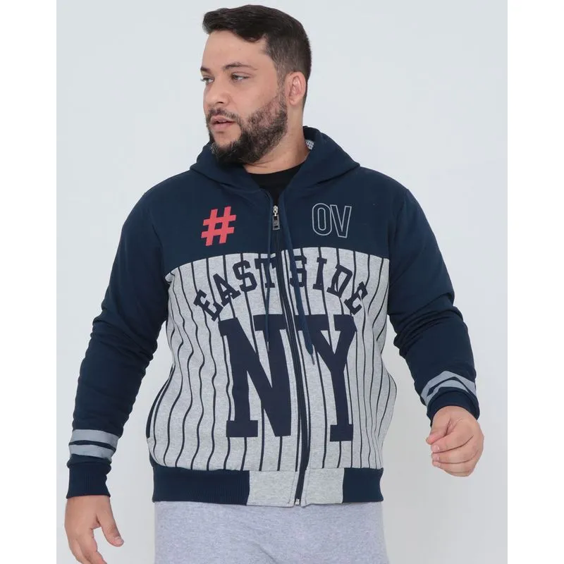 Casaco Moletom Masculino Plus Size Capuz Azul Marinho G1