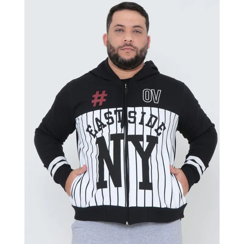 Casaco Moletom Masculino Plus Size Capuz Preto G2