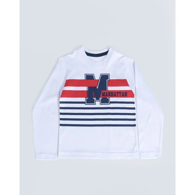 Camiseta Bebê Manga Longa Estampa Listras Branca 2