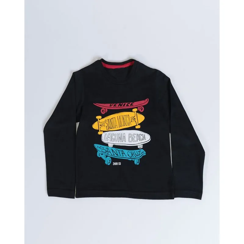 Camiseta Bebê Manga Longa Skate Preta 3