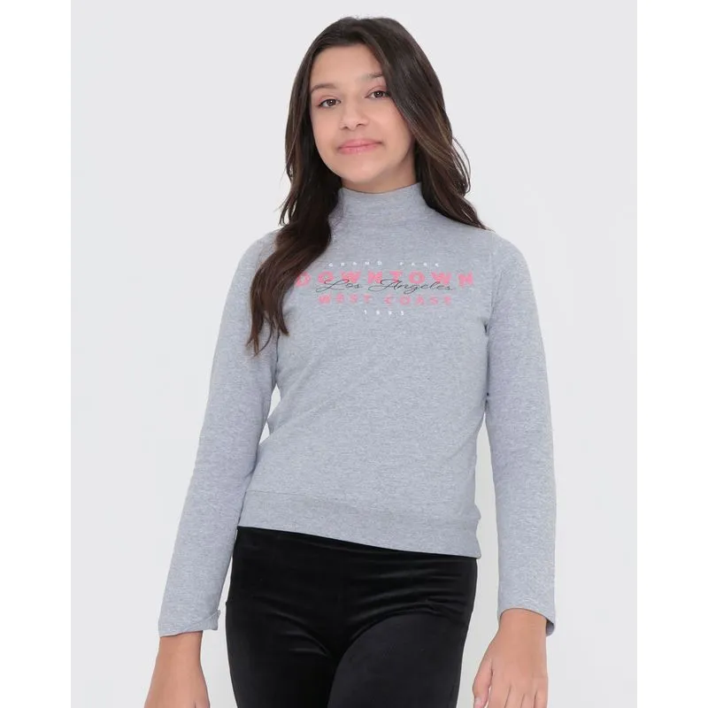 Blusa Juvenil Gola Alta Malha Cinza Claro 12