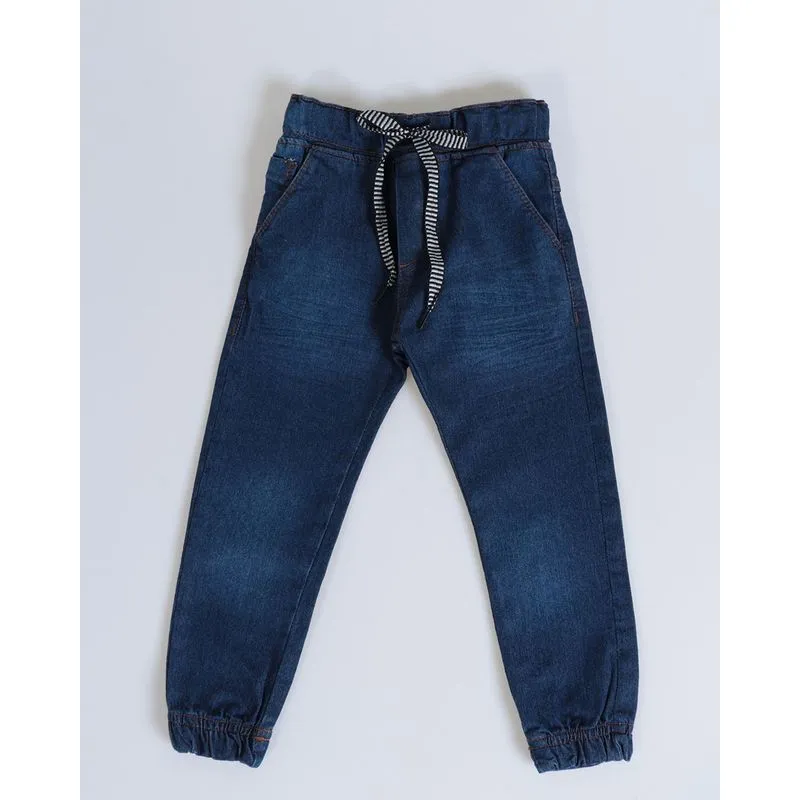 Calça Jeans Bebê Cordão Jogger Azul Escuro 2