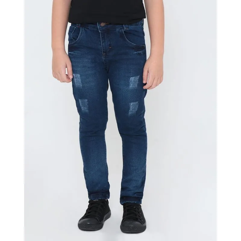 Calça Jeans Moletom Infantil Puídos Azul Escuro 4