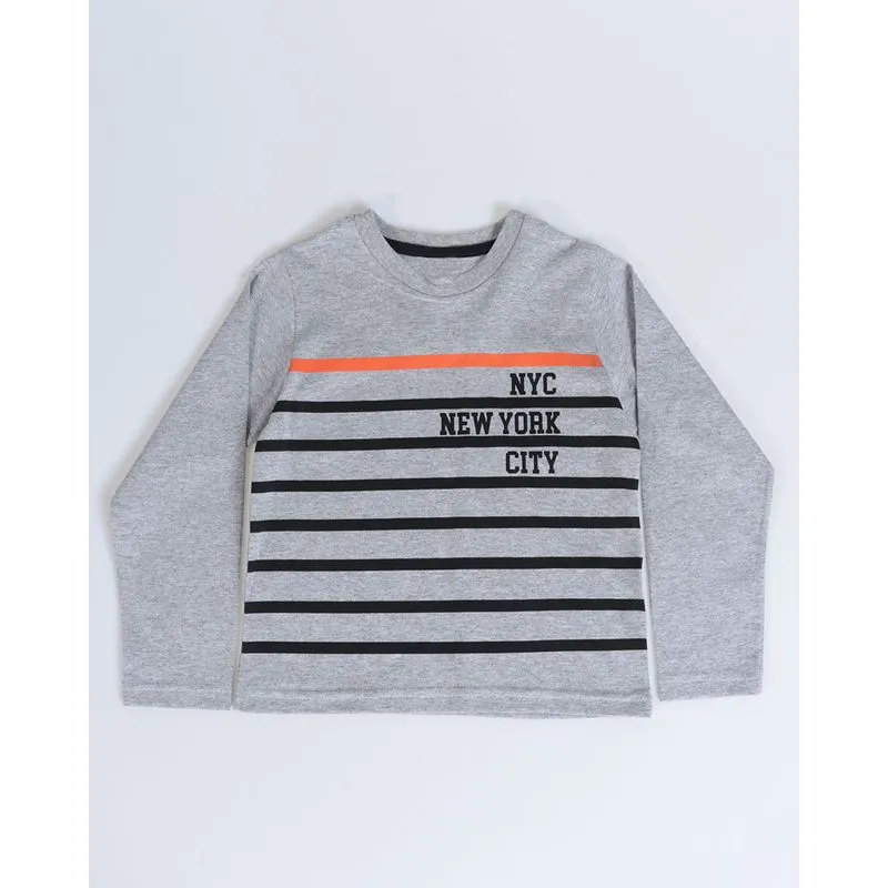 Camiseta Bebê Manga Longa Estampa Listras Cinza 2