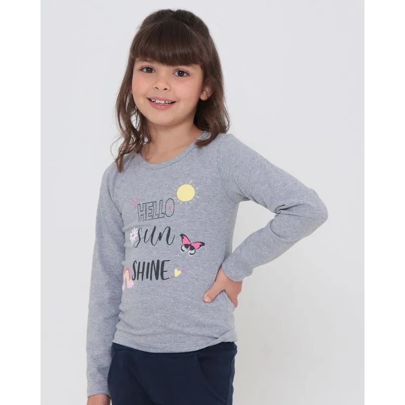 Blusa Infantil Sunshine Manga Longa Cinza 10