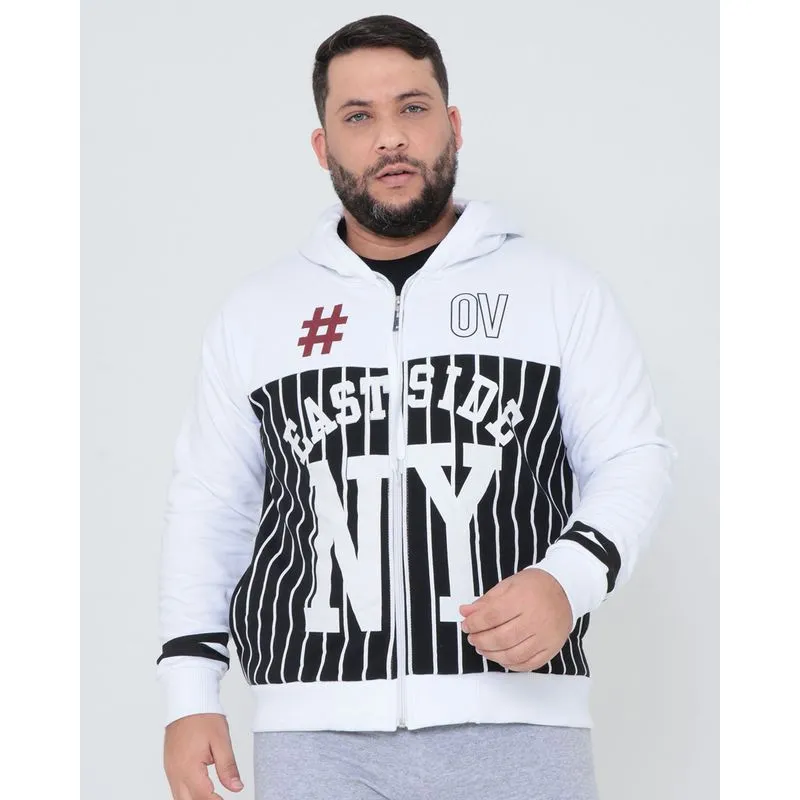 Casaco Moletom Masculino Plus Size Capuz Branco G2
