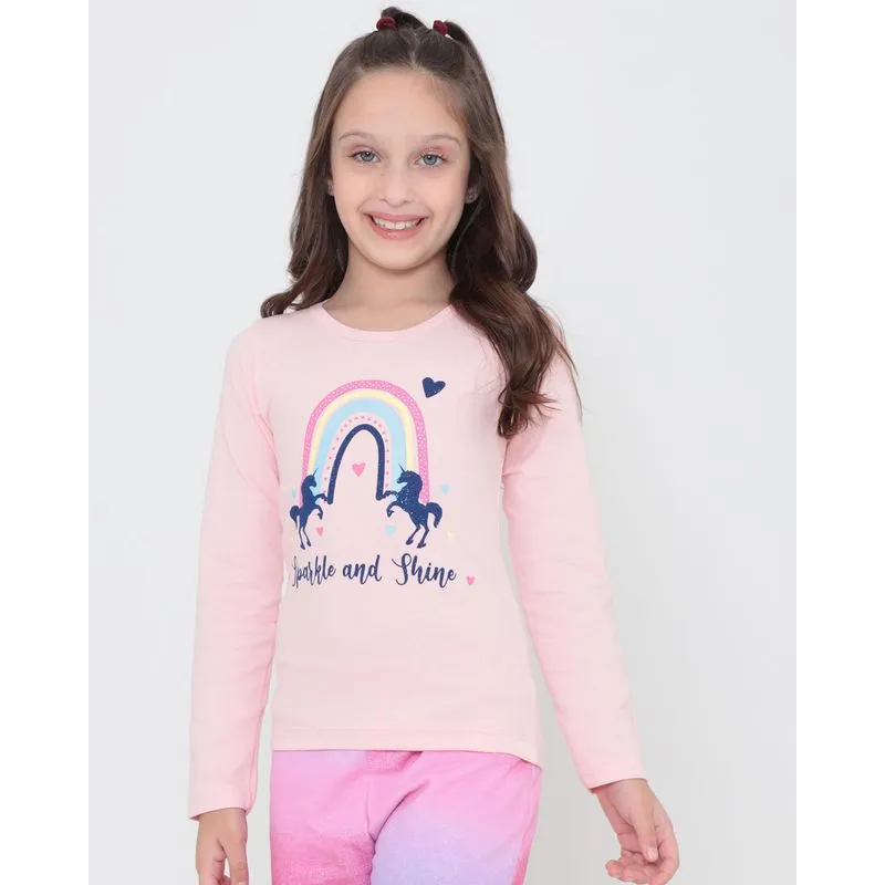 Blusa Infantil Estampa Unicórnios Rosa Claro 8