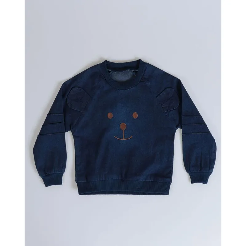 Camiseta Jeans Bebê Estampa Ursinho Azul Escuro P