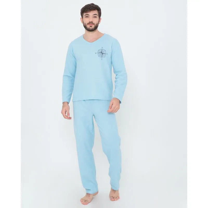 Pijama Masculino Longo Soft Azul Claro GG