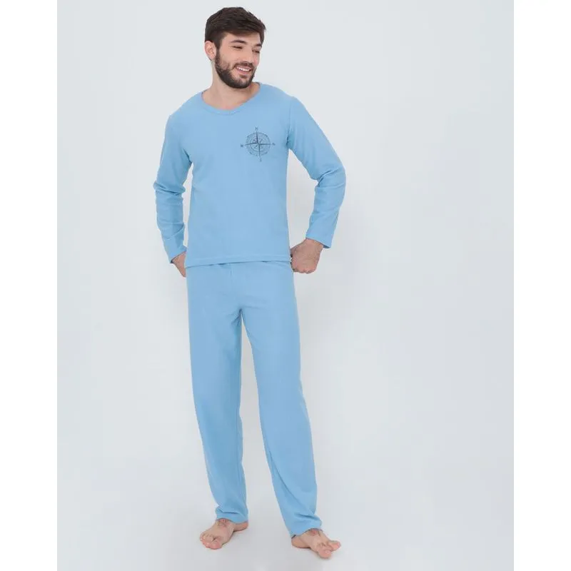 Pijama Masculino Longo Soft Azul G