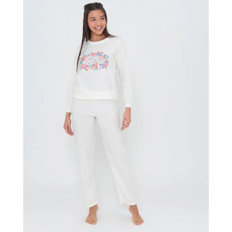 Pijama Longo Malha Soft Estampado Off White G