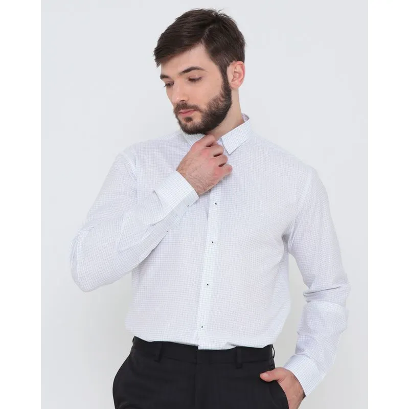 Camisa Social Masculina Slim Quadriculada Branca 5