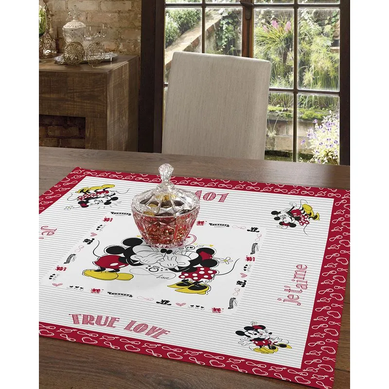 Toalha de Mesa de Chá 78cm x 78cm Minnie Mickey Disney Vermelha UN