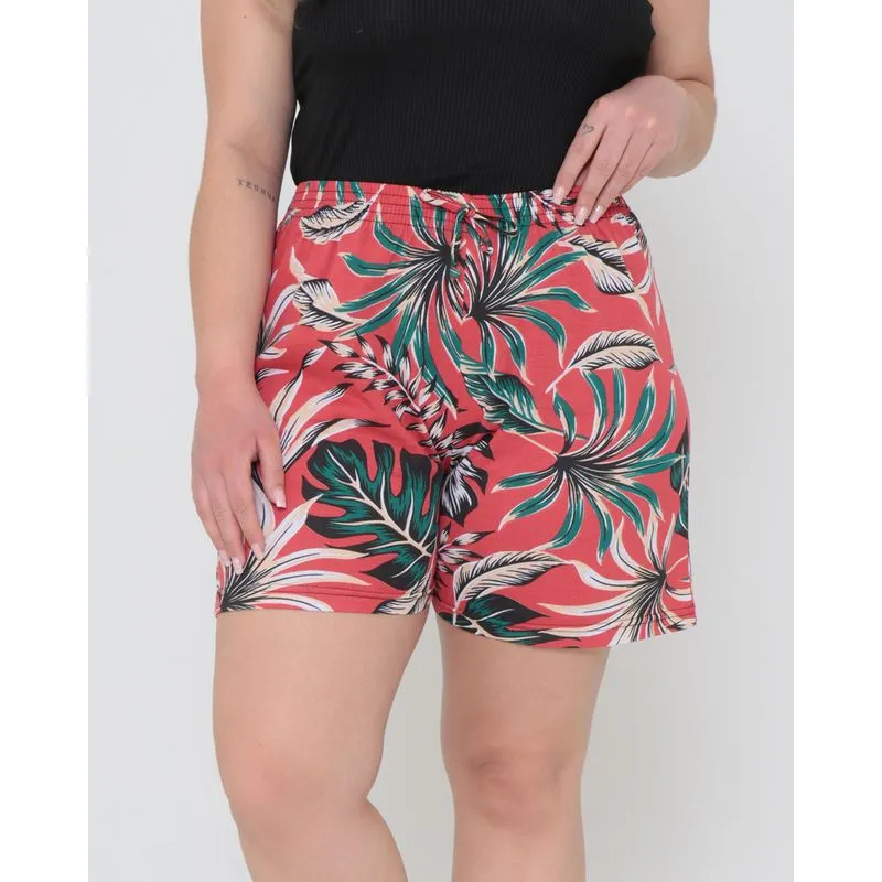 Short Plus Size Elástico Estampado Floral Vermelho 11351000038183G1