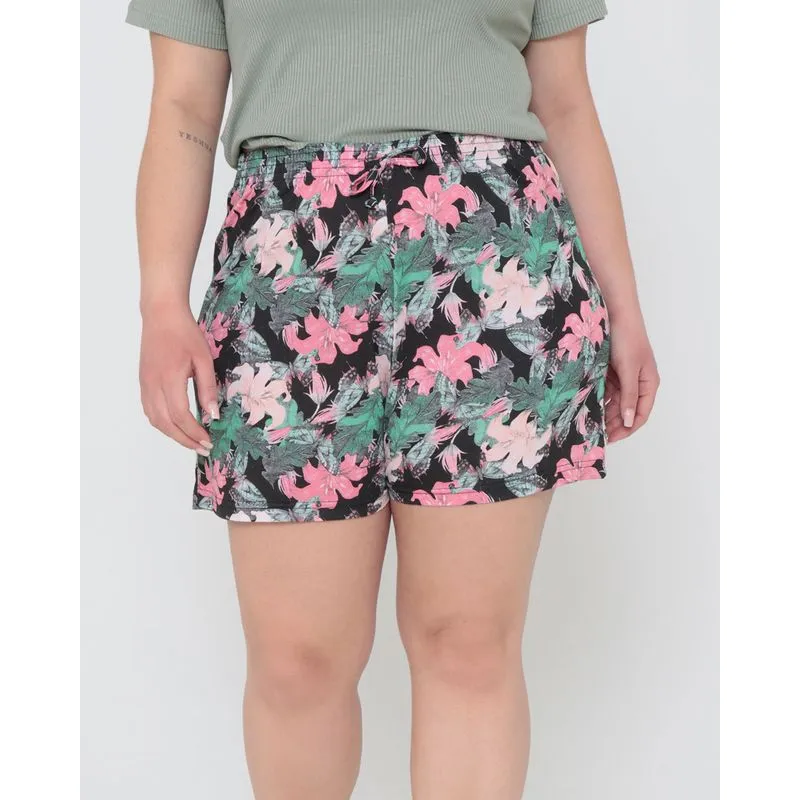 Short Plus Size Elástico Estampado Floral Preto G3