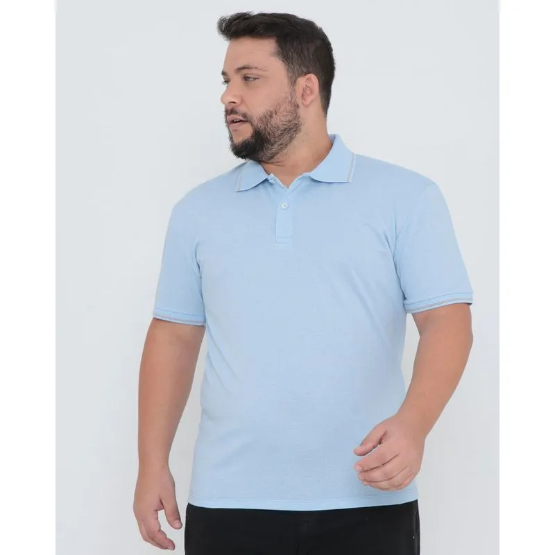 Polo Masculina Plus Size Piquet Azul Claro G3