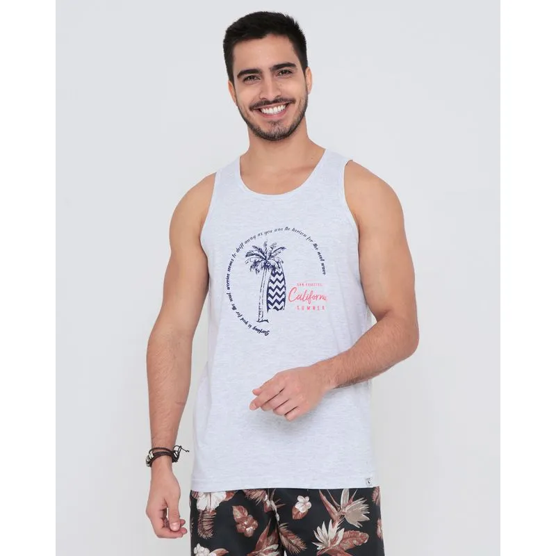 Regata Masculina Surf Estampa Frontal Mescla Cinza M