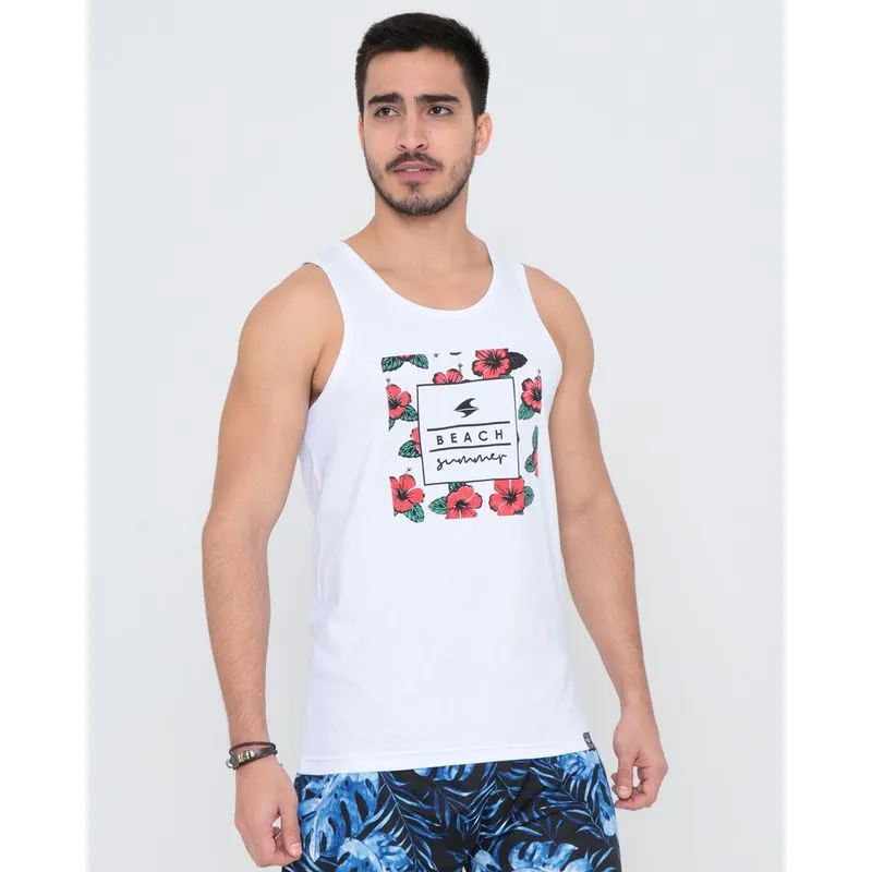 Regata Masculina Surf Estampa Floral Branca M