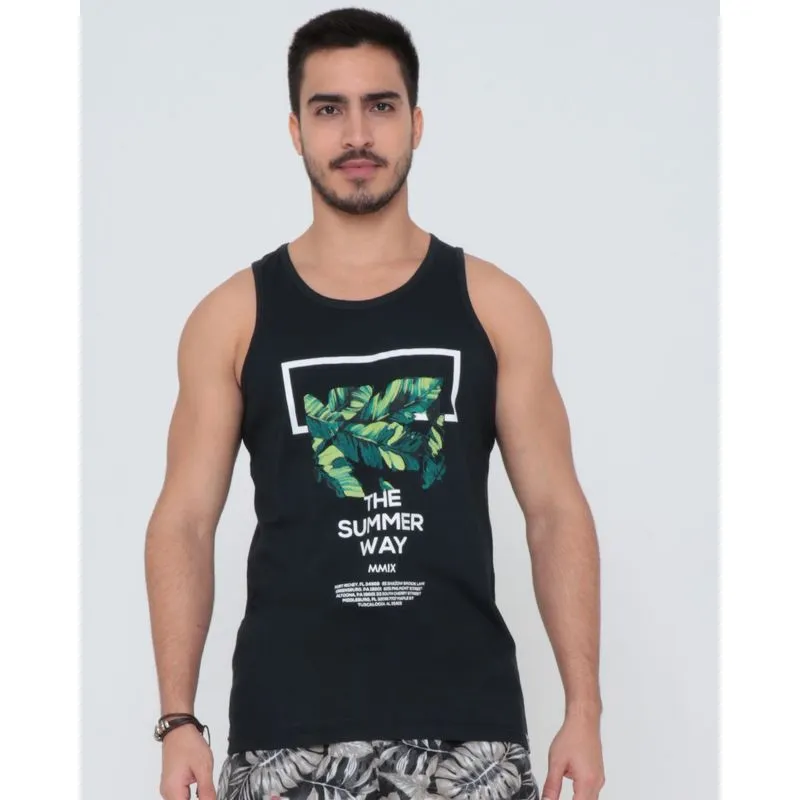 Regata Masculina Surf Estampa Frontal Preta G