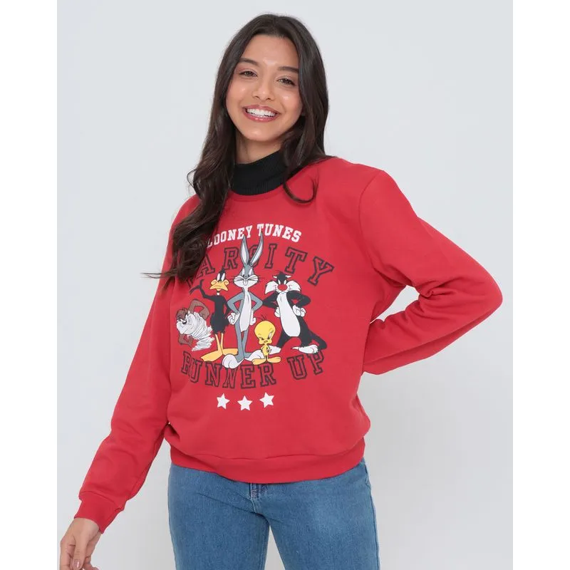 Blusão de Moletom Feminino Looney Tunes Vermelho P
