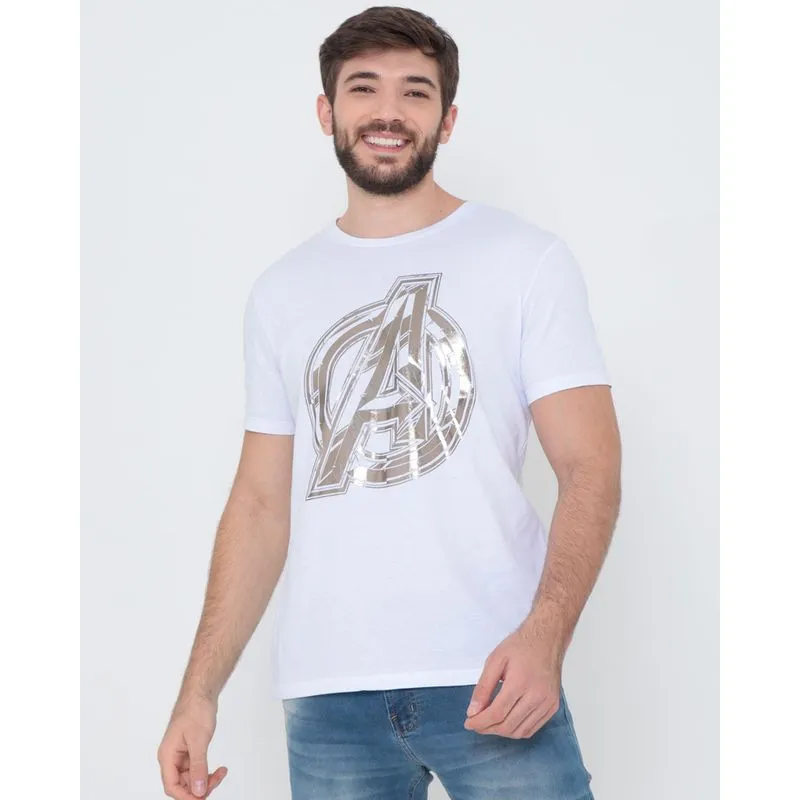 Camiseta Masculina Algodão Marvel Vingadores Branca XGG