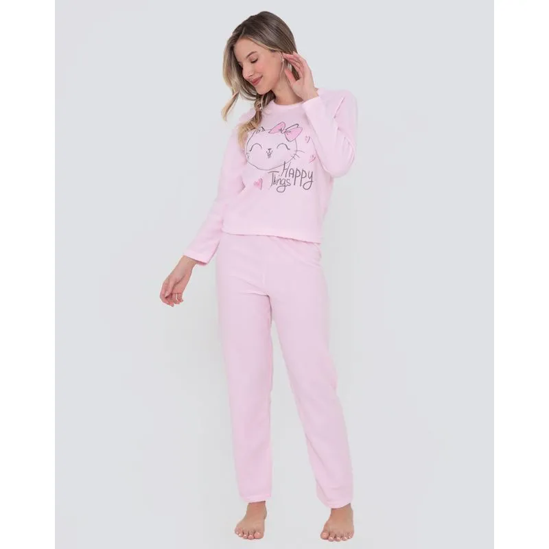 Pijama Longo Feminino Soft Rosa Claro P